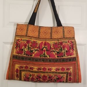 Orange and red embroidered tote bag